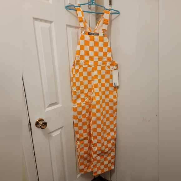 Orange & White checkerboard overalls - Picture 1 of 4